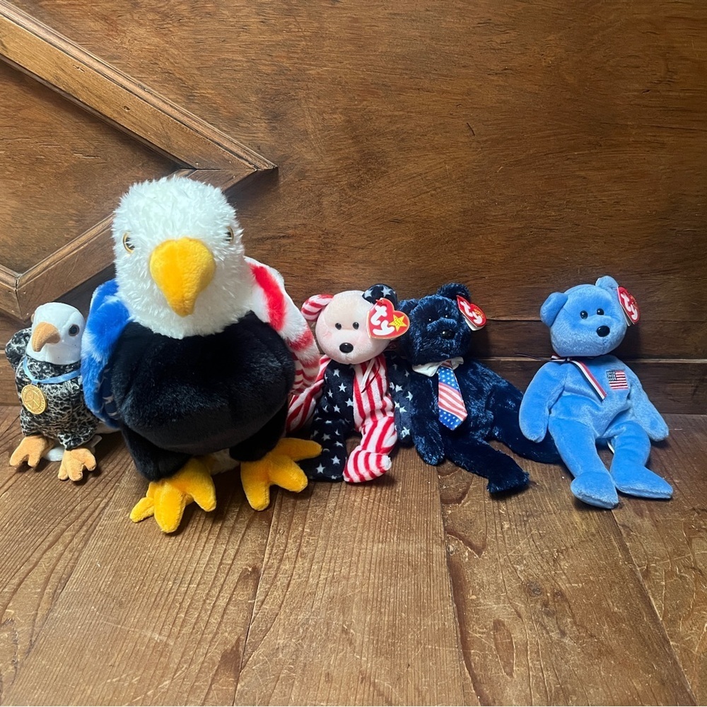 Ty patriotic Plush Eagle and Bear Set - Red, White, Blue